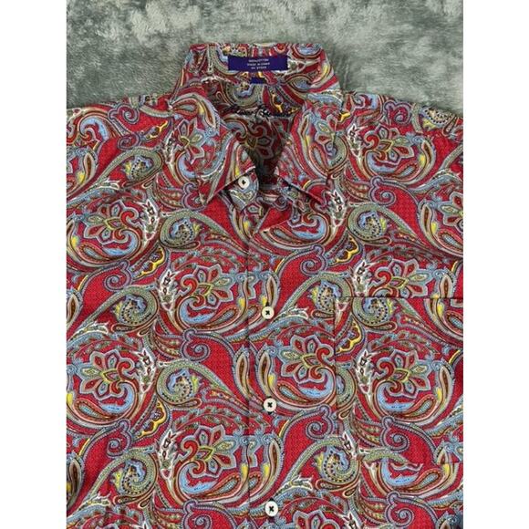 Alan Flusser Men's Red Paisley Long Sleeve Button Shirt Size L - Picture 4 of 10